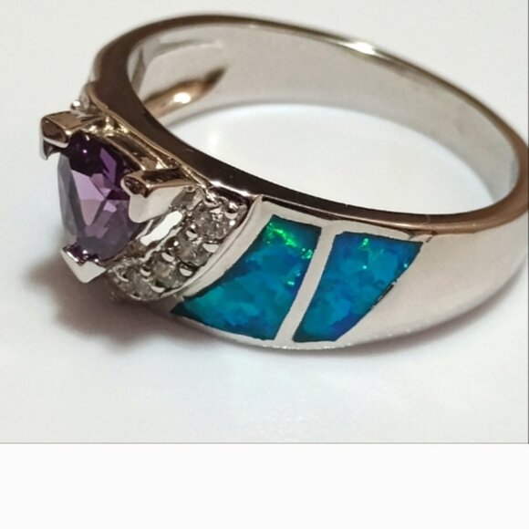 Handcrafted Silver Gemstone Wedding Rings For Women Sz 10 - Picture 7 of 7